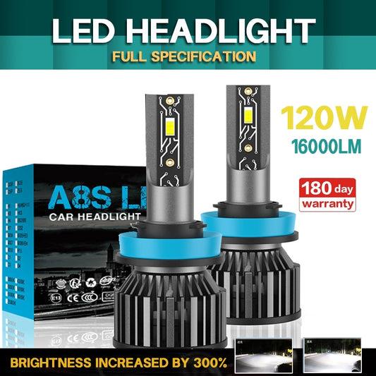 A8s 12V 60W 16000lm h4 LED headlights 6000K 8000K h1 h4 H7 H11 9005 9006 led car headlight warm white light
